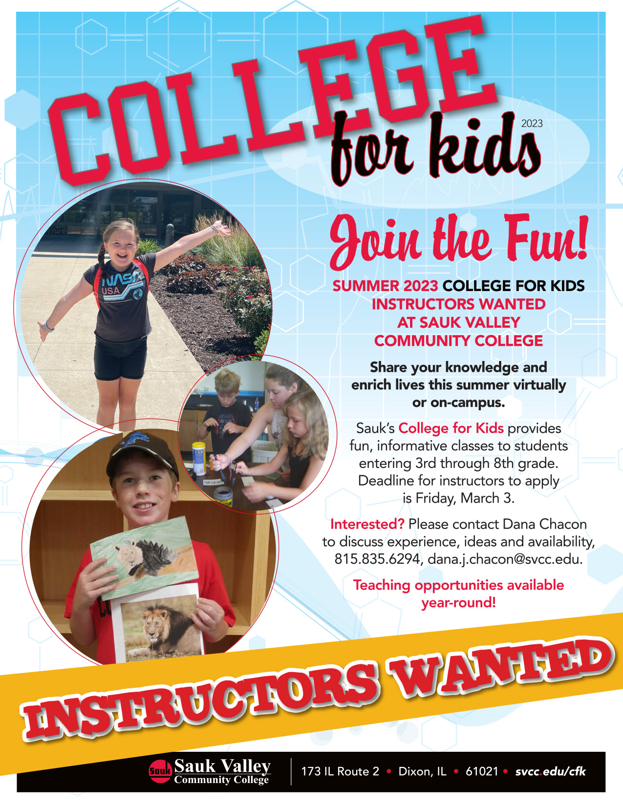 College For Kids 2023 Instructors Needed